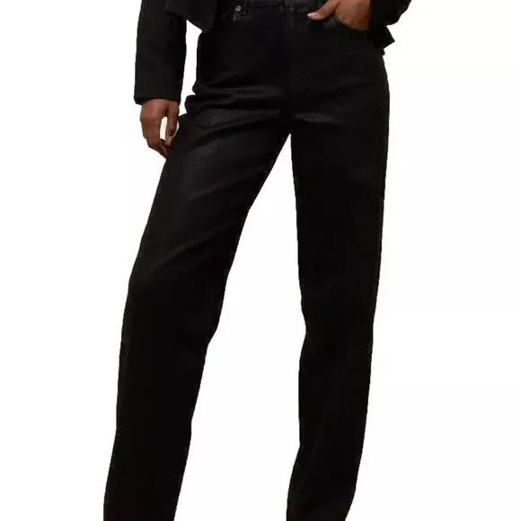 American Eagle Coated Jeans Pants Women's 4 High Rise Straight Black - Picture 3 of 9